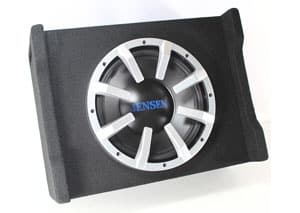 Powerful Performance: The Jensen JW10A is a 10" powered subwoofer enclosure, delivering 100 Watts RMS power handling with a 4 Ohm impedance for robust audio output.