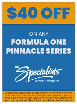 $40 off coupon for Formula One Pinnacle Series window tint at The Specialists.